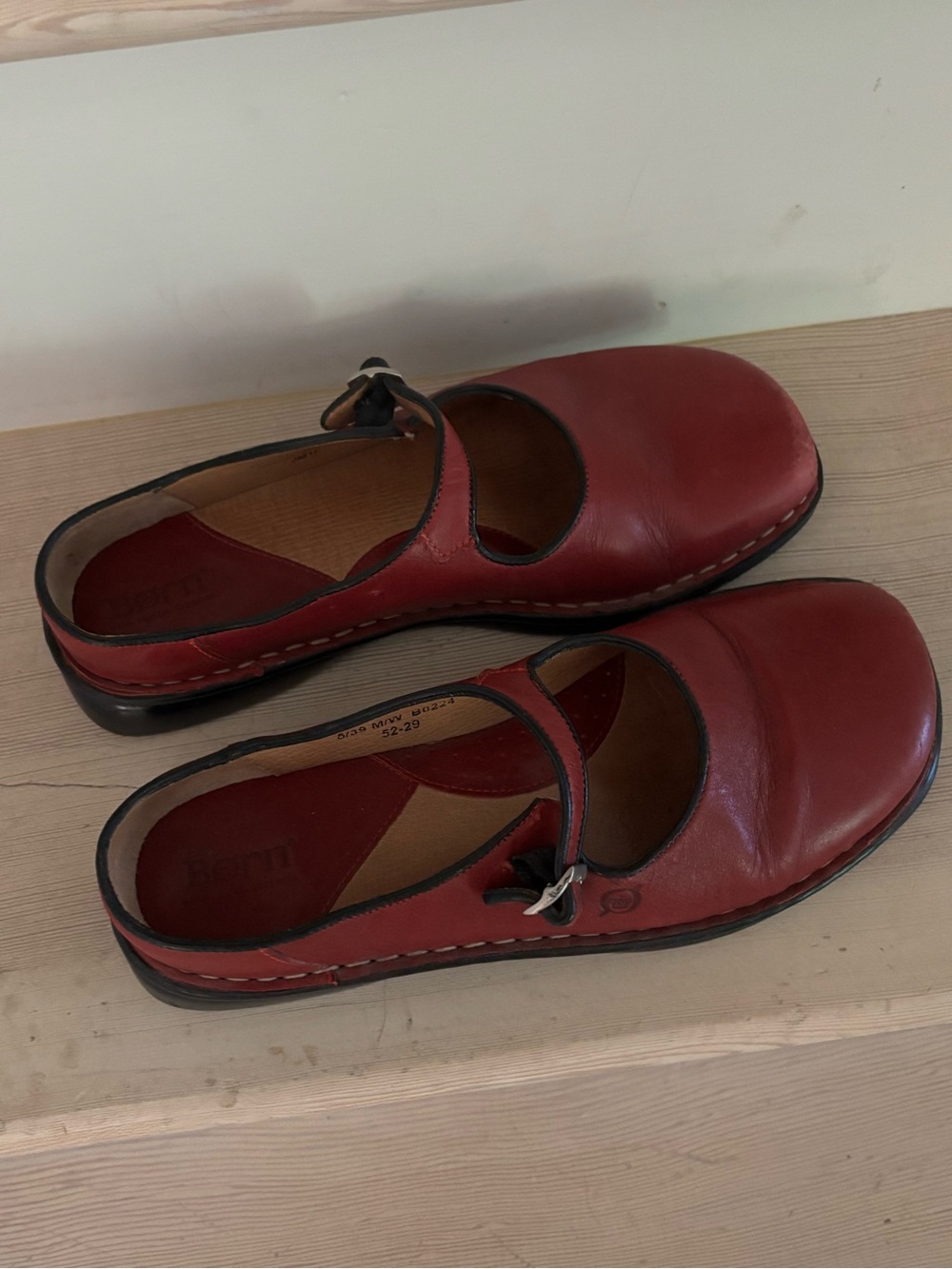 Born Red Leather Mary Jane Clogs with Buckle - Picture 7 of 9